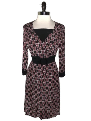 DRESSBARN Size XL A-Line Dress Black Red Beige 3/4 Sleeve Knee Length Stretch - Image 1 of 4