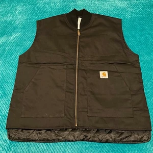 Carhartt Rework Gilet Waistcoat Vest Lined L Large Black Cotton Canvas Full Zip - Picture 1 of 13