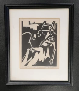 signiert Herbert Seidel (1906-1974) Holzschnitt Blockdruck Jesus Kreuzweg #2 - Bild 1 von 8