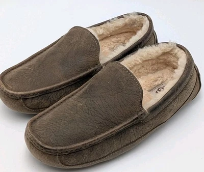 UGG Ascot Indoor Outdoor Moccasin Slippers Mens Size 9 Brown Leather - Image 1 of 4