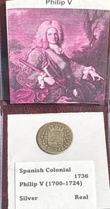 Spain 1736 Philip V 1st Legal Tender US Colonial Coin! Silver One Real C182 - Picture 1 of 6