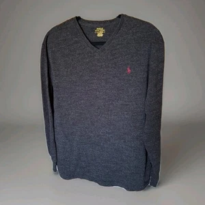 Polo Ralph Lauren V Neck Shirt Herren L schwarz meliert/lila Pony langarm - Bild 1 von 10