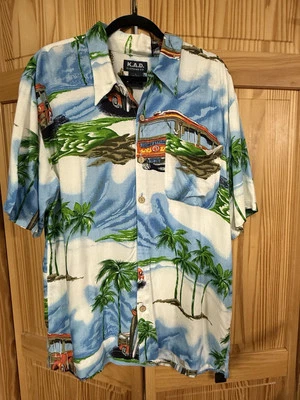 VTG KAD Clothing Hawaiian US Freestyle Trolley Shirt Men's L. Made In Russia. - Image 1 of 4