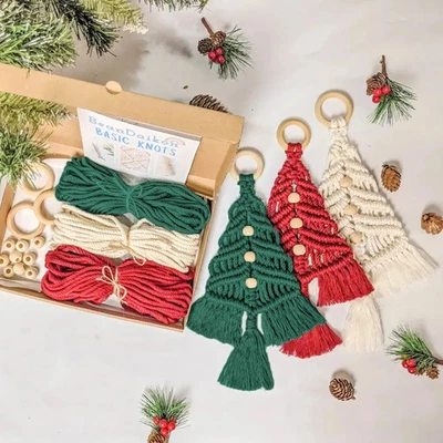 Set albero di Natale macramè fai da te decorazione da parete fatto a mano - Immagine 1 di 4