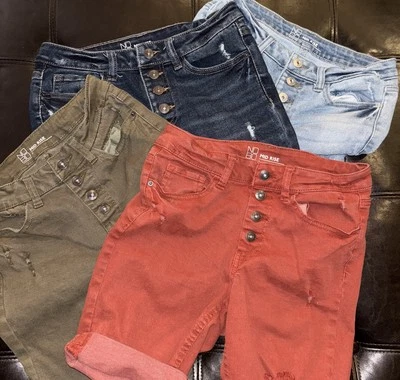 Lote De 4 Botones Fly No Bo Tiro Medio Denim Pantalones Cortos Puños Naranja Distress Reciclado Foto 1 de 4