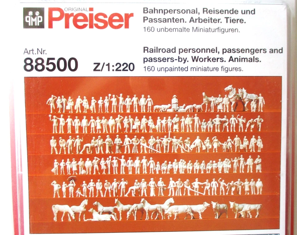 Z Scale Gauge Preiser 160 Unpainted Assorted Figures Kit 88500