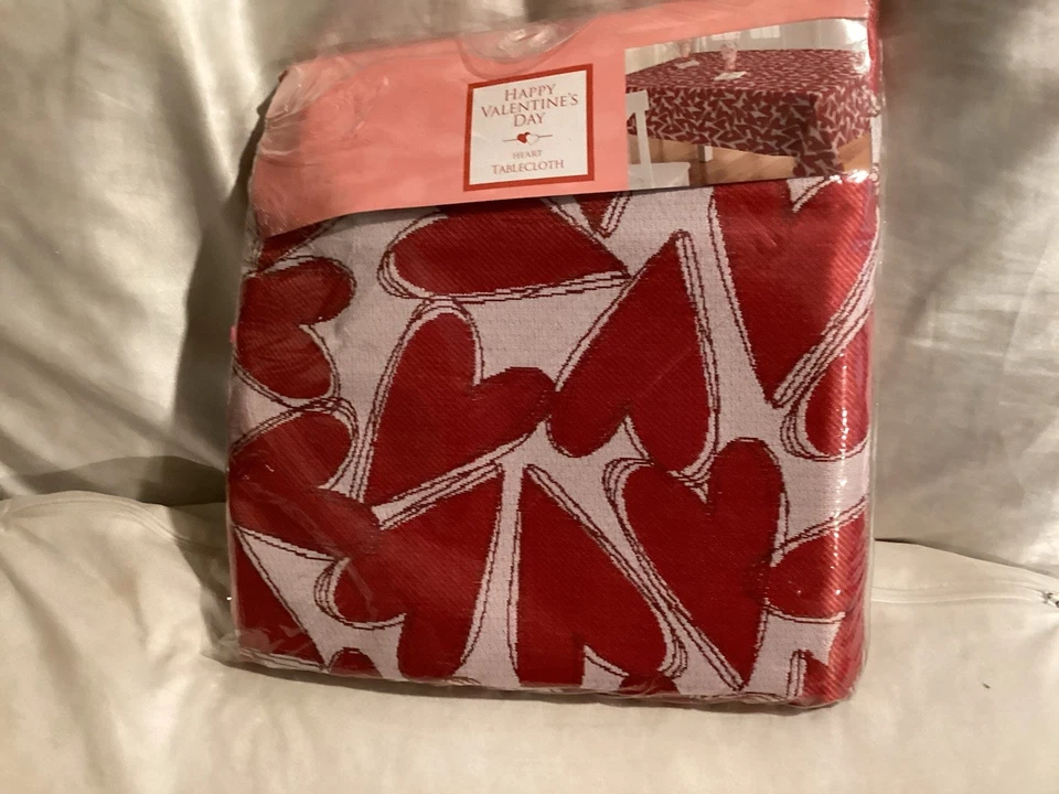 Happy Valentine’s Day Red Hearts 60 X 84” Oblong Tablecloth NWT - Image 1 of 1