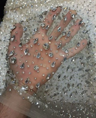 Elegant Beaded Fabric Material for Bridal Lace Fabric by the yard - Image 1 of 4