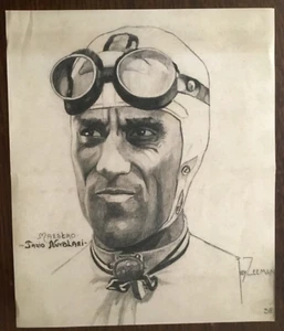 1938 SKETCH OF MOTOR RACING LEGEND TAZIO NUVOLARI *Reproduction of the original* - Picture 1 of 4
