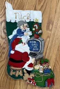 Bucilla Finished CHECKLIST SANTA~COMPUTER Felt/Sequin Stocking #83954~Mrs Claus - Picture 1 of 5