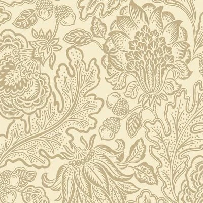 Papier Peint Floral Trail Fernhurst Feuilles Métalliques Glands Beige 1111 - Photo 1/3