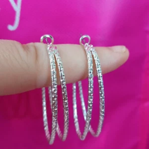 Women Oval Hoop Earrings 1.8" Silver Fashion Jewelry - Picture 1 of 3