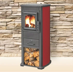 STUFA A LEGNA GHISA VETRO 7 KW CAMINO CON PORTALEGNA cm 39x48x89 ROSSA EKLX 200 - Bild 1 von 3