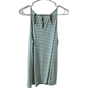 Modcloth Women’s Size Medium Keyhole Cut Outs Tank Top Yellow Blue Stretch - Picture 1 of 6