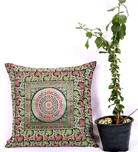 20"x20" Mandala Brocade Silk Cushion Cover Ethnic Pillow Sham Throw Hunter Green - Picture 1 of 5