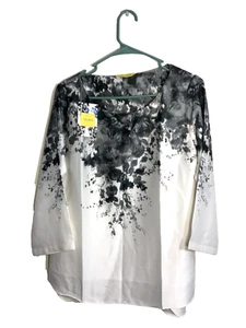 Beautiful XL US Ivory black Floral Design Women's Business Casual Work Wear Top - Picture 1 of 1