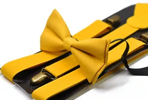 Yellow Bow tie Bowtie and Elastic Suspenders Braces set for for Men Boys Kids - Picture 1 of 7