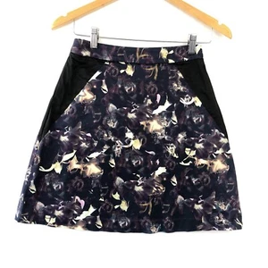 Cue In The City Womens Dark Floral Panel Short A-Line Skirt Office Whimsigoth 8 - Picture 1 of 11