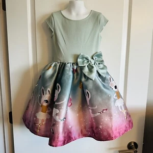 Girls Sz 6X 7 Dress Ballerina Bunny Rabbit Full Skirt Sage Rose Easter Butterfly - Picture 1 of 10