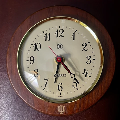 BEY-BERK Wall Clock IU Indiana University 5” Cherry Wood Brass Germany Beyberk Cover