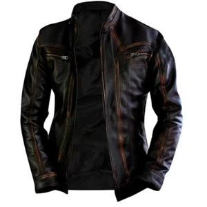 Chaqueta de cuero para hombre vintage negra marrón motocicletas carreras motogp con paddad - Imagen 1 de 3
