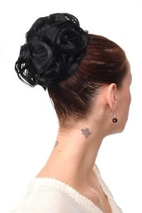 Hairpiece Bun Hair Knot 60s Vintage Look Curly Black NHA-004A-1 - Picture 1 of 5