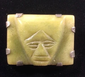 Vintage Sterling Mexico Onyx Face Brooch - Picture 1 of 4