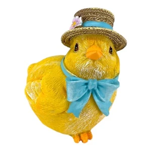 Mini Baby Easter Chick with Brown Hat and Blue Bow Figurine 2.5 Inch - Imagen 1 de 8
