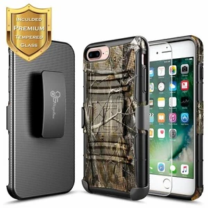 For iPhone 6 6s 7 8 Plus Case Belt Clip Holster Defender Cover + Tempered Glass - Picture 1 of 6