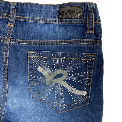 Rocawear Women's Jeans Size 13 Blue Embellished Pockets Distressed Faded - Image 1 of 4