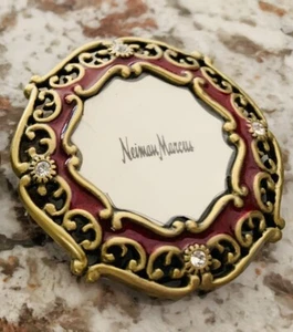 Jay Strongwater Red Enamel Round Swarovski Crystal Mini Picture Frame Brooch Pin - Picture 1 of 2