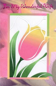 Romantic Vintage BIRTHDAY Card FOR WIFE, Pink Tulip Love by Popular Greetings +✉ - Picture 1 of 5