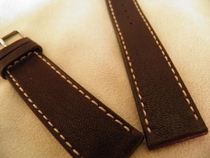 22 mm CONFORTABLE BRACELET AGNEAU VÉRITABLE MARRON FONCÉ COUTURE BLANCHE - Imagen 1 de 11