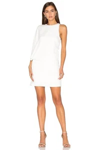 $750 HALSTON HERITAGE Women's New Sz XS S 0 2 White Silk Blend Crew Sheath Dress - Picture 1 of 12