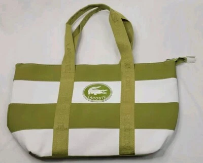 Bolso de Mano LACOSTE Rayas Verde Blanco Impermeable Lona Viaje Compras Foto 1 de 4
