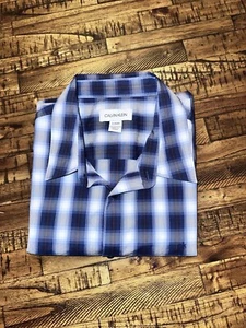 Calvin Klein Mens XL Plaid Button Down Blue White Long Sleeve - Picture 1 of 8