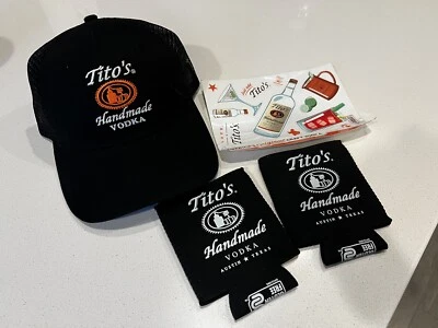 Nuevo Tito's Hecho a Mano Vodka Negro Correa Gorra Gorra de Béisbol + 2 Koozies + Pegatinas Foto 1 de 4