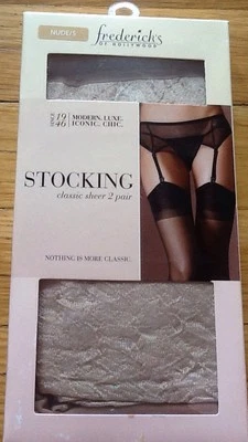 NIB Fredericks of Hollywood Sexy Stocking Classic Sheer 2 Pair White Black Latte - Image 1 of 3