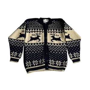 Molly Goggles Kids Reindeer Cardigan Navy Sz 12-14 Fair Isle 100% Wool Cottage - Picture 1 of 9