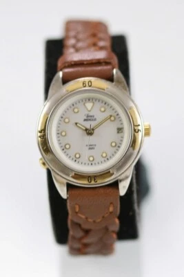 Timex Orologio Donna Acciaio Inox Argento Oro Wr pelle Marrone Luce Data Bianco, - Immagine 1 di 4