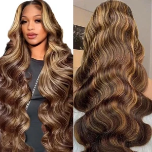 28Inch Ombre Lace Front Wig Human Hair 200% Density Blonde Highlight Wig Huma... - Picture 1 of 7
