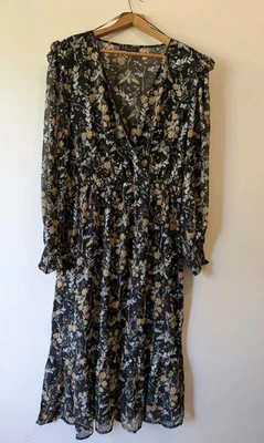 Sz 18 16 dress womens maxi black floral christmas party formal wedding designer - image 1 of 4