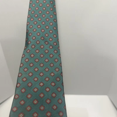 Vintage EUC Windsor Silk Medallions Theme Tie Necktie Hand-Made Green-Blue Sea - Image 1 of 4