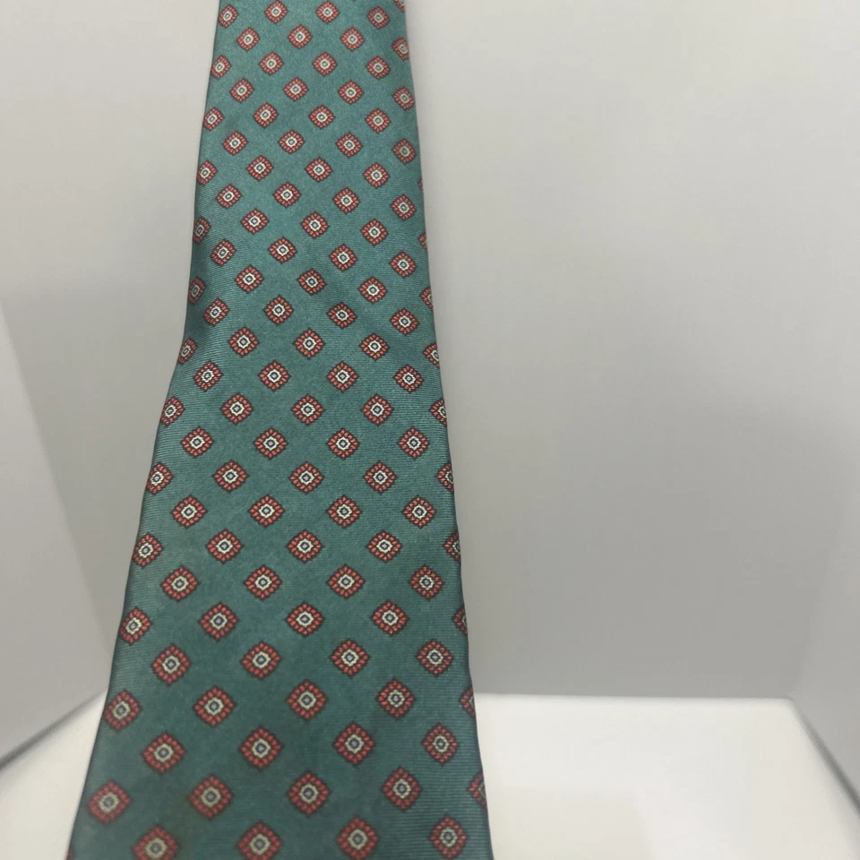 Vintage EUC Windsor Silk Medallions Theme Tie Necktie Hand-Made Green-Blue Sea - Image 1 of 4