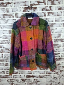 Vintage Avoca Size 44 Colorful Plaid Jacket Wool Blend Made Ireland Pockets - Picture 1 of 7