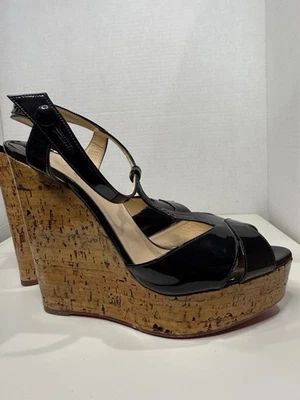 CHRISTIAN LOUBOUTIN черный патент SLINGBACK пробковые клинья 140 мм 40,5 - Изображение 1 из 4