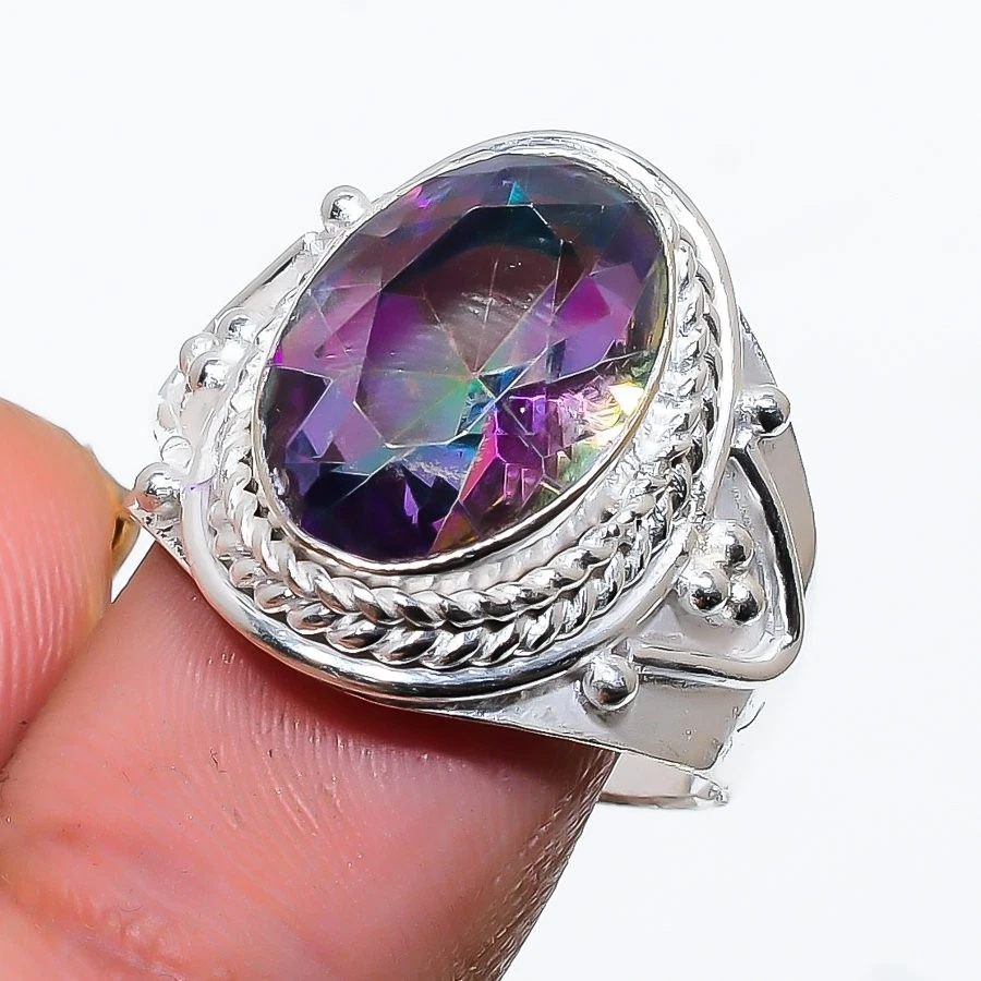 Mystic Topaz Gemstone Handmade 925 Sterling Silver All Size Ring For Gift - Image 1 of 1