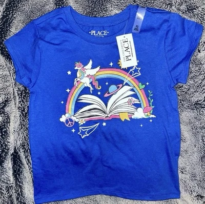 NWT The Children's Place Girls Short Sleeve Shirt In Renew Blue Size XS 4/5 - Image 1 of 4