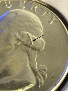 NICE DIE BREAK! 1964 Washington Quarter Int. Die Break In Hair. 90% SilverWQ-013 - Picture 1 of 17