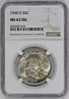 1948-D 50c Silver Franklin Half Dollar NGC MS63FBL Full Bell Lines